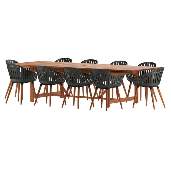 Amazonia 11 Piece Rectangular Patio Dining Set W/Black Plastic Eucalyptus Finish Chairs