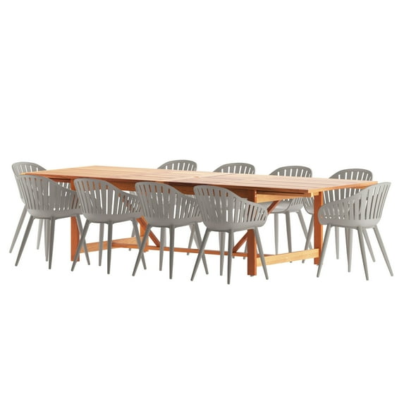 Amazonia 11 and 9 Piece Rectangular Patio Dining Set With Aluminium Chairs-Color:Grey,Seat:11,Wood:Eucalyptus