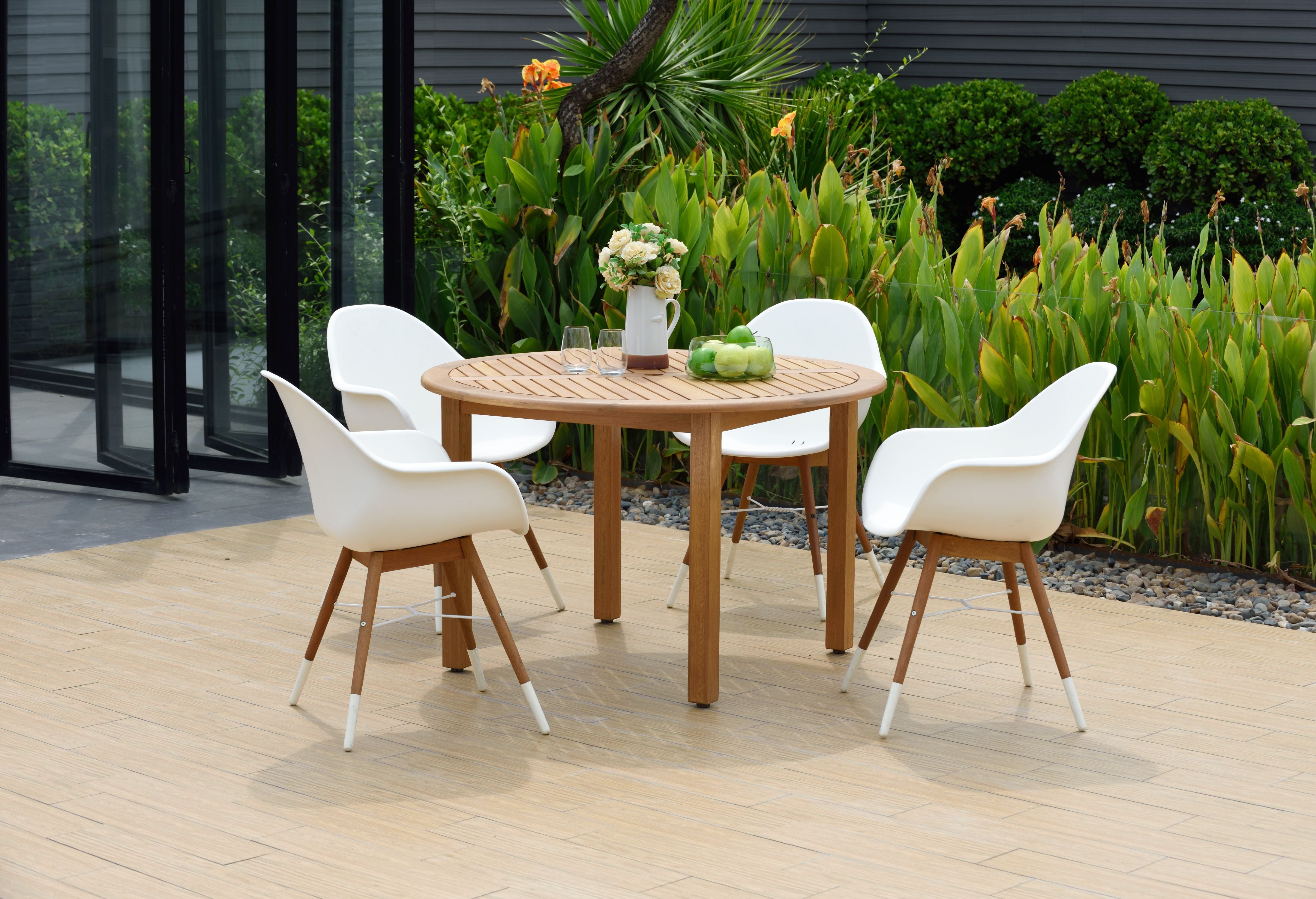 Amazonia 5-Piece Contemporary Eucalyptus Weatherproof Dining Furniture Sets Brown