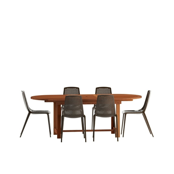 Amazonia 7 Piece Oval Patio Dining Set W/Brown Plastic/Resin Chairs