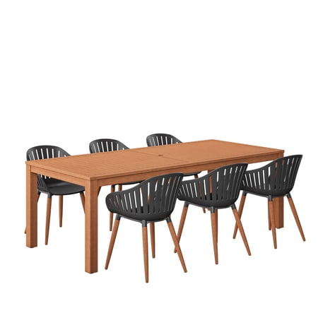 Amazonia 7 Piece Rectangular Patio Dining Set W/Black Plastic Eucalyptus Finish Chairs