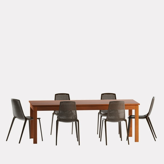 Amazonia 7 Piece Rectangular Patio Dining Set W/Brown Plastic/Resin Chairs