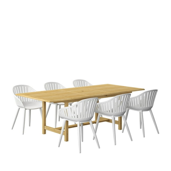 Amazonia 9 Piece Rectangular Patio Dining Set With Aluminium Chairs � Teak Wood in 67Lx39Wx29H Inch-Color:White,Seat:7