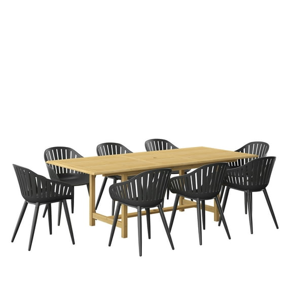 Amazonia 9 Piece Rectangular Patio Dining Set With Aluminium Chairs � Teak Wood in 67Lx39Wx29H Inch-Color:Black