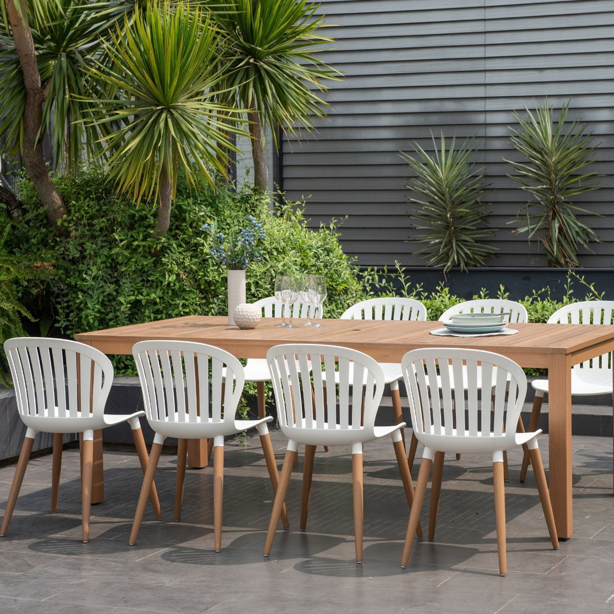 Amazonia Allende 9-Piece 100% FSC Teak Finish Wood Rectangular Patio Dining Set