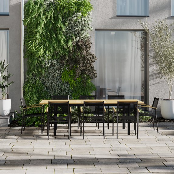 Amazonia Amoise Teak Finish & Aluminum 9 Pieces Extendable Rectangular Patio Dining Set, seating capacity:8
