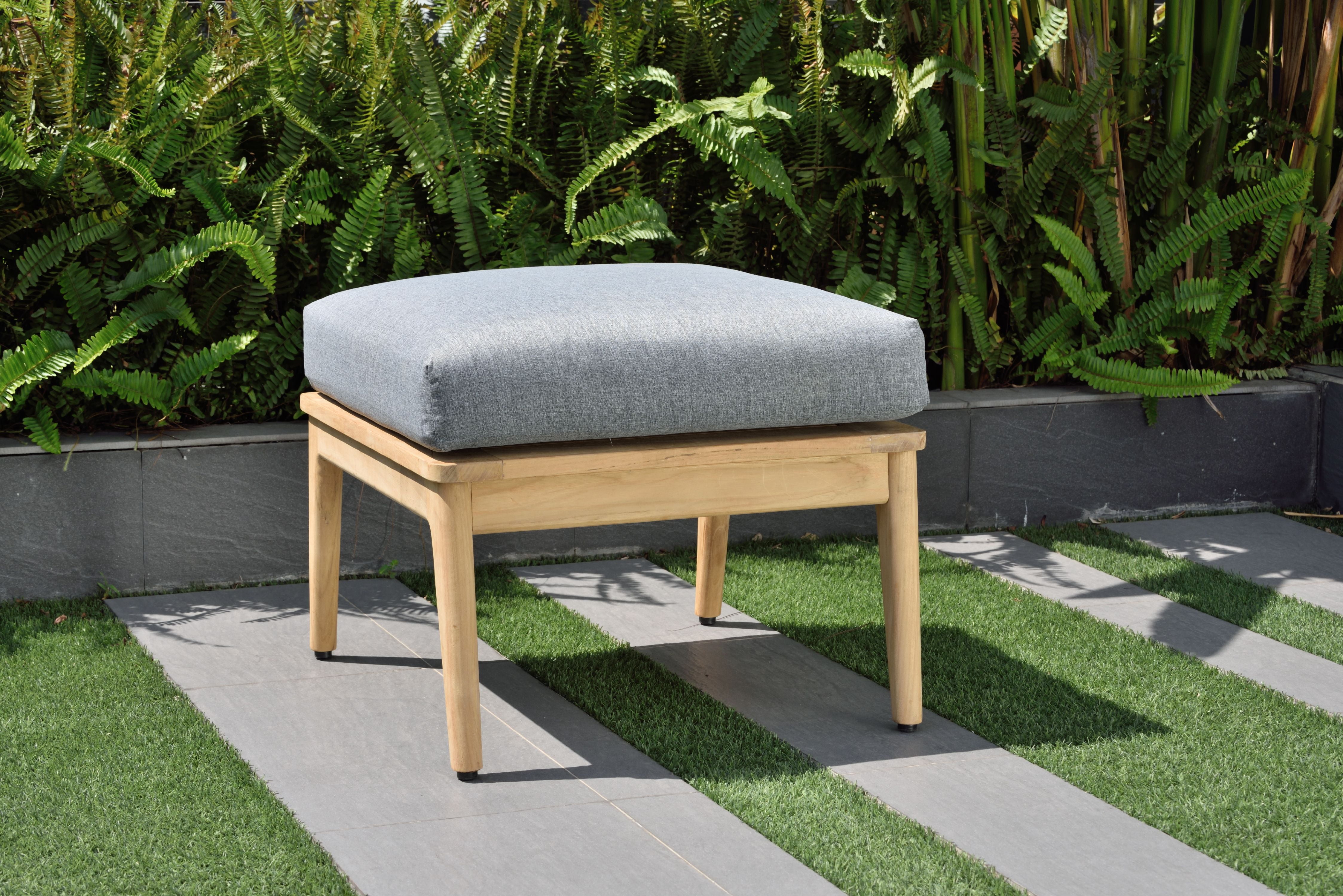 Amazonia Andrea | Teak | Patio Ottoman (Seat Dimensions 21inch w) With Olefin Cushion, Grey