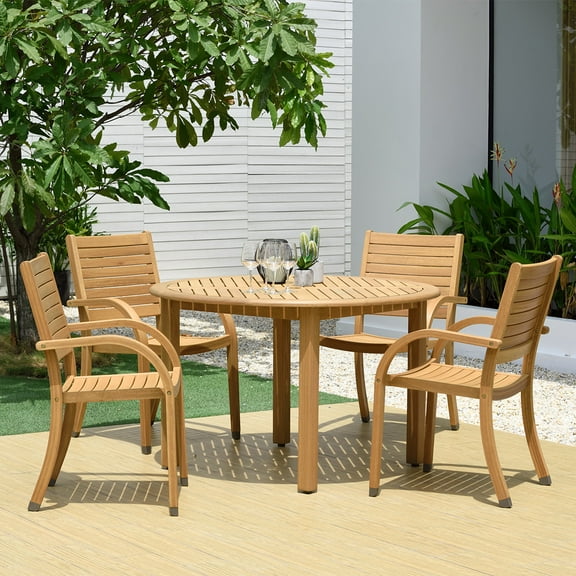 Amazonia Angatu 5-Piece 100% FSC Teak Wood Round Patio Dining Set