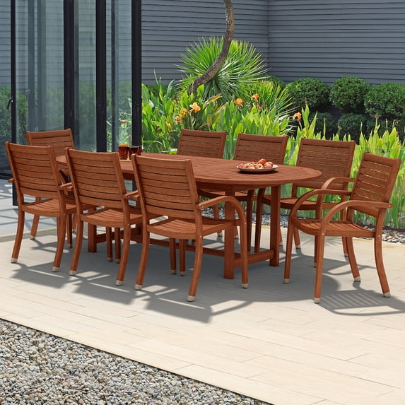 Amazonia Arizona 9-Piece Eucalyptus Extendable Oval Patio Dining Set