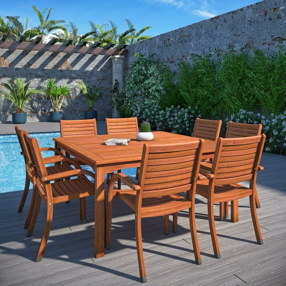 Amazonia Arizona 9-Piece Solid Wood 100% FSC Square Patio Dining Set