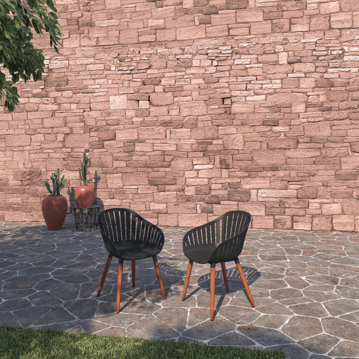 Amazonia Assen 2-Piece Chair Set, Eucalyptus Wood Legs, Ideal for Outdoors and Indoors