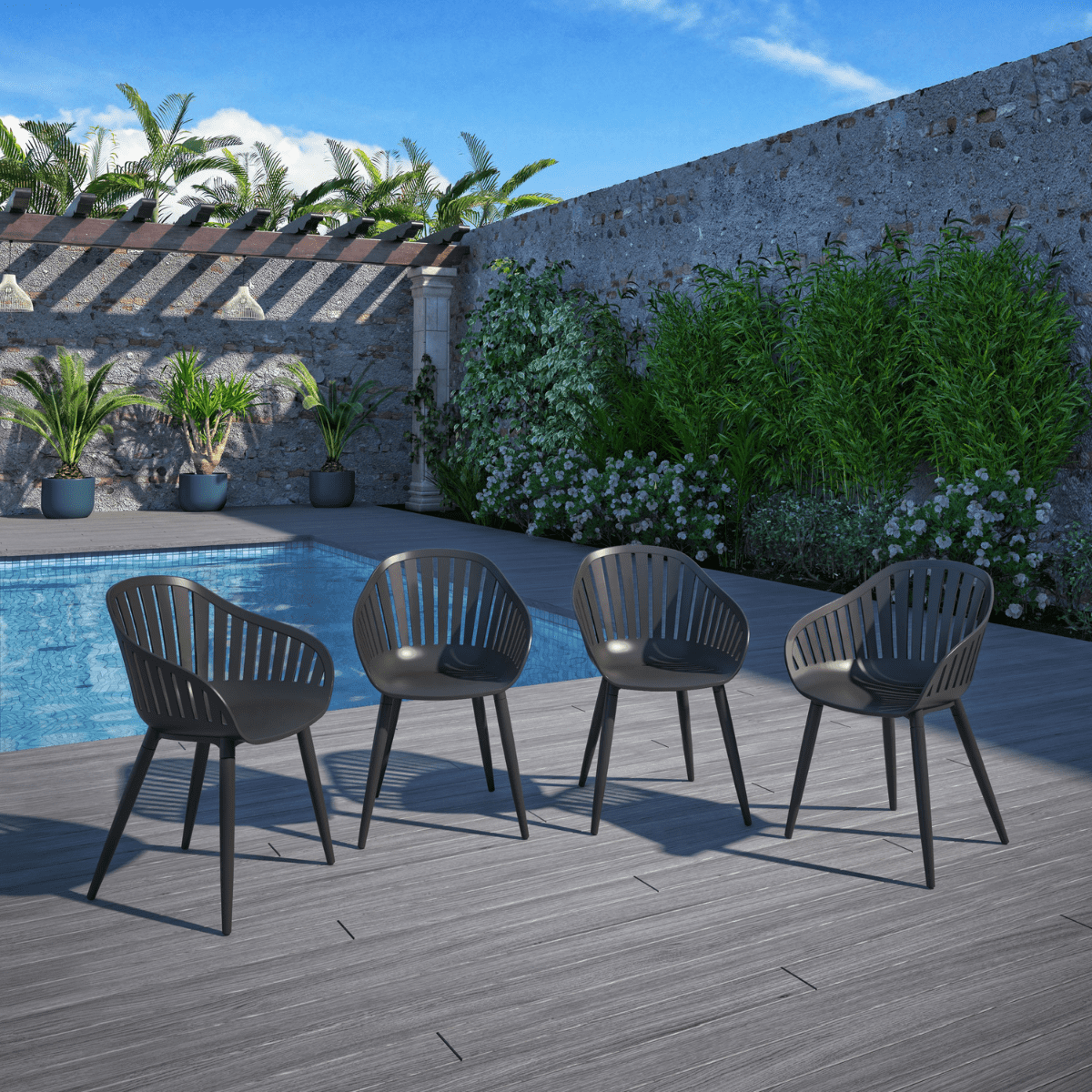 Amazonia Assen 4-Piece Chair Set, Aluminium Legs, Ideal for Outdoors and Indoors, Black