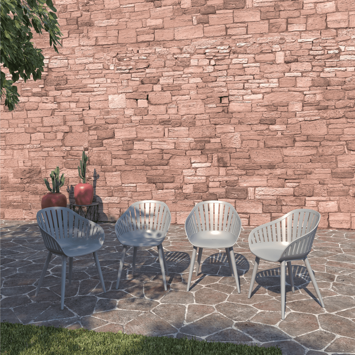 Amazonia Assen 4-Piece Chair Set, Aluminium Legs, Ideal for Outdoors and Indoors, Gray