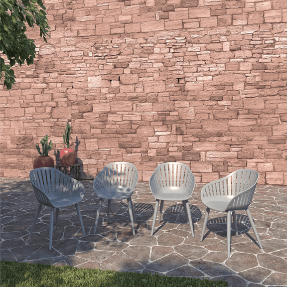 Amazonia Assen 4-Piece Chair Set | Aluminium Legs | Ideal for Outdoors and Indoors, White