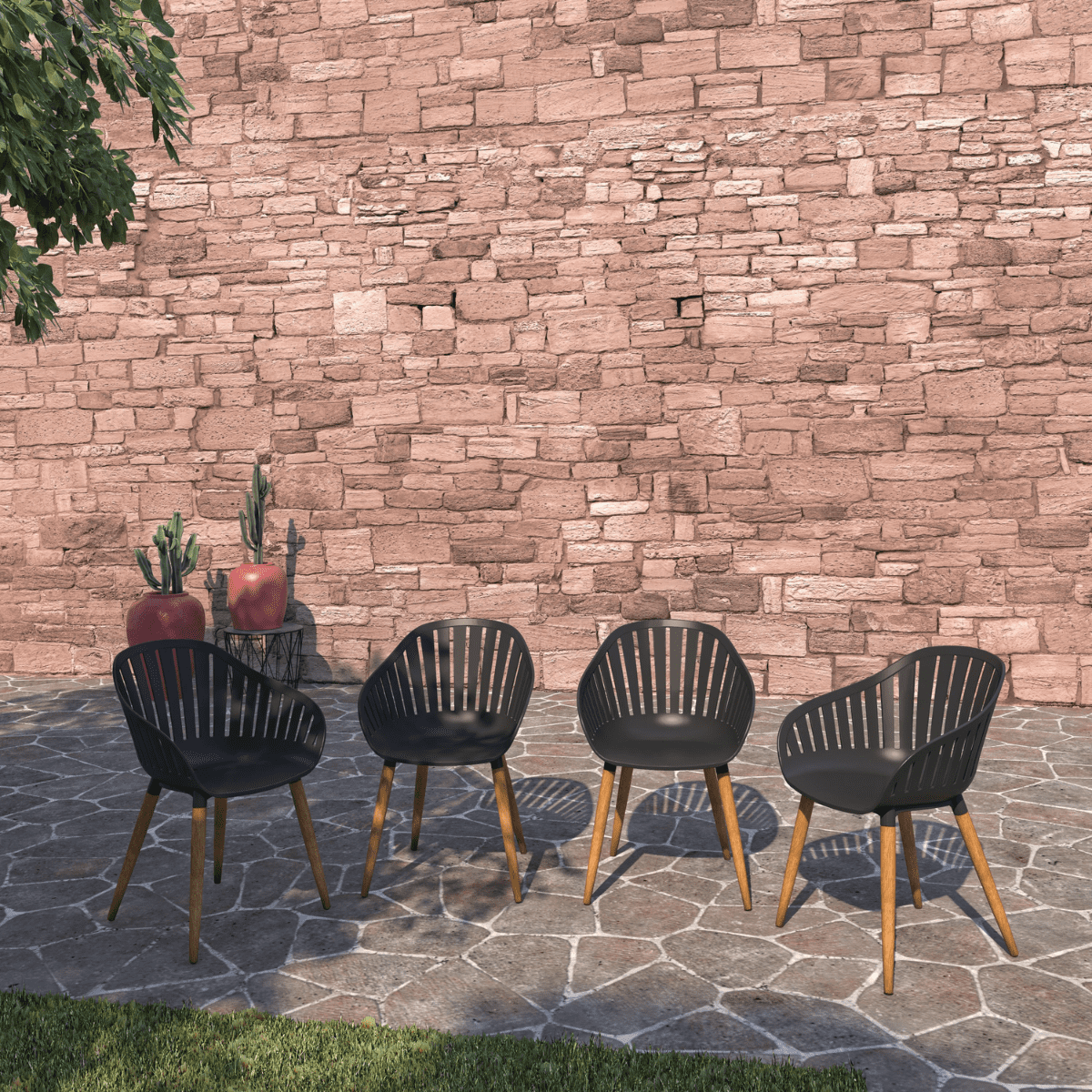 Amazonia Assen 4-Piece Chair Set, Teak Finish Legs, Ideal for Outdoors and Indoors