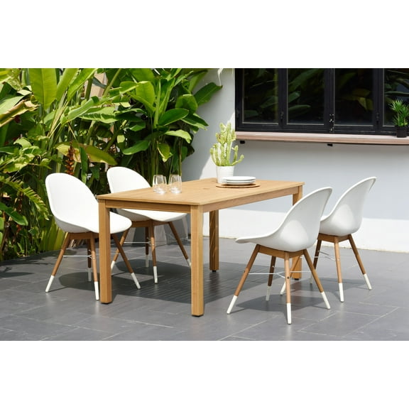 Amazonia Aubais Teak Finish 5 Pieces Rectangular Patio Dining Set, Seating Capacity: 4