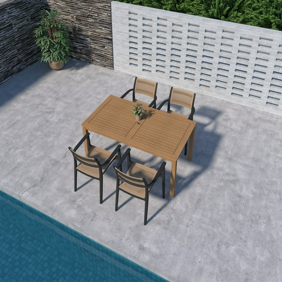 Amazonia BahÃa Luna 5-Piece Teak Finish Wood 100% FSC Rectangular Patio Dining Set