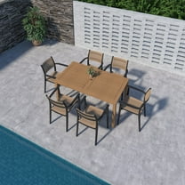 Amazonia Bahía Luna 7-Piece Teak Finish Wood 100% FSC Rectangular Patio Dining Set