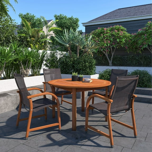 Amazonia Bahamas 5-Piece Set Solid Wood 100% FSC Round Patio Dining Set