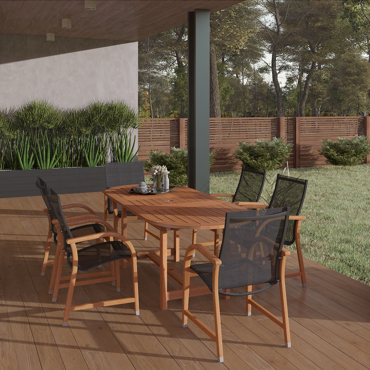 Amazonia Bahamas 7-Piece Extendable Oval Patio Dining Set, Solid Wood 100% FSC Certified - image 1 of 11