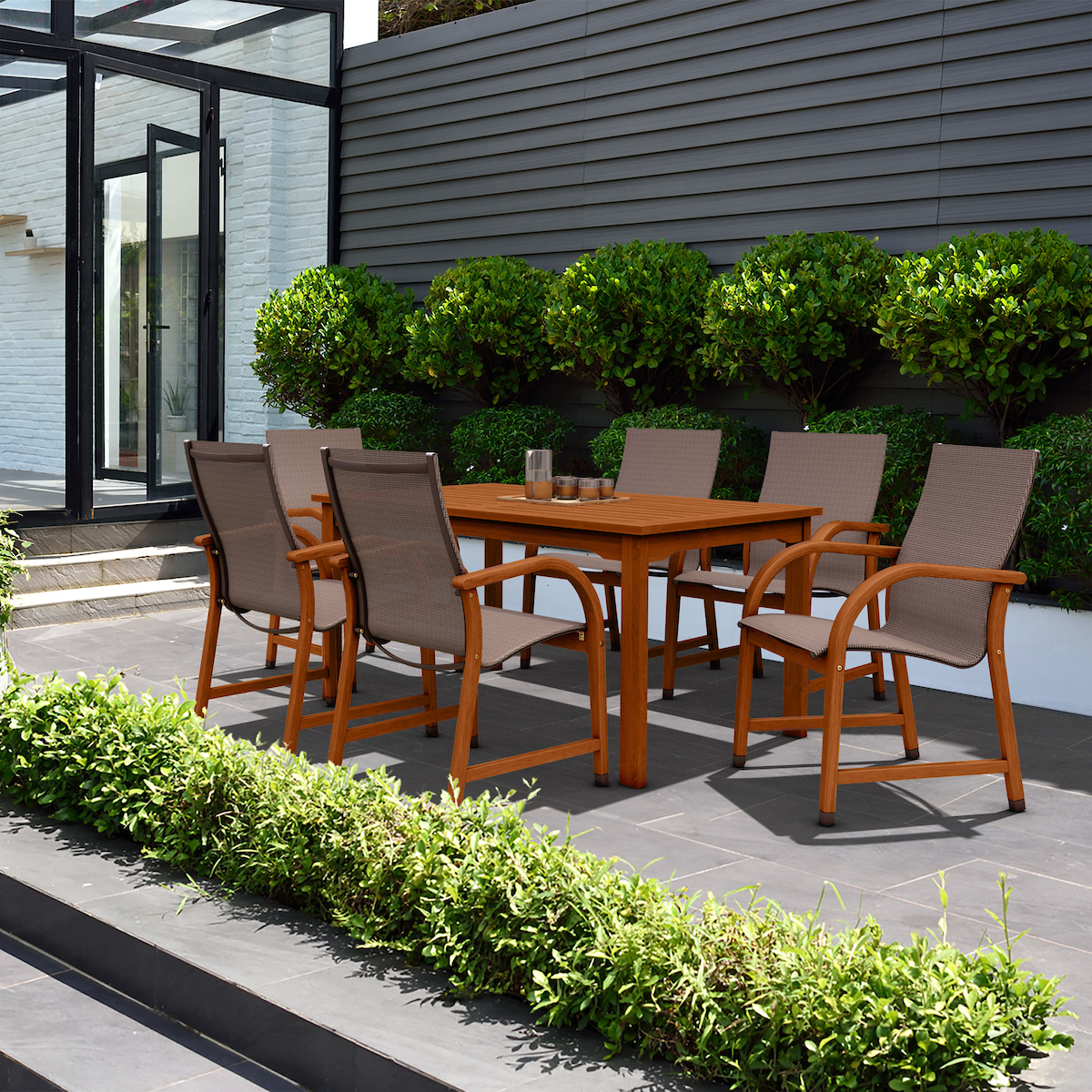 Amazonia Bahamas 7Piece Rectangular Patio Dining Set, Eucalyptus Wood