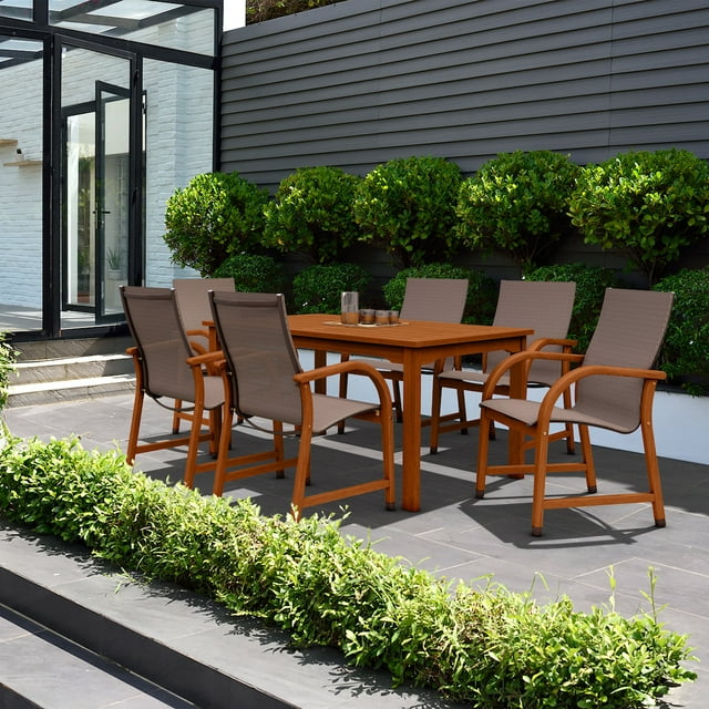 Amazonia Bahamas 7Piece Rectangular Patio Dining Set, Eucalyptus Wood