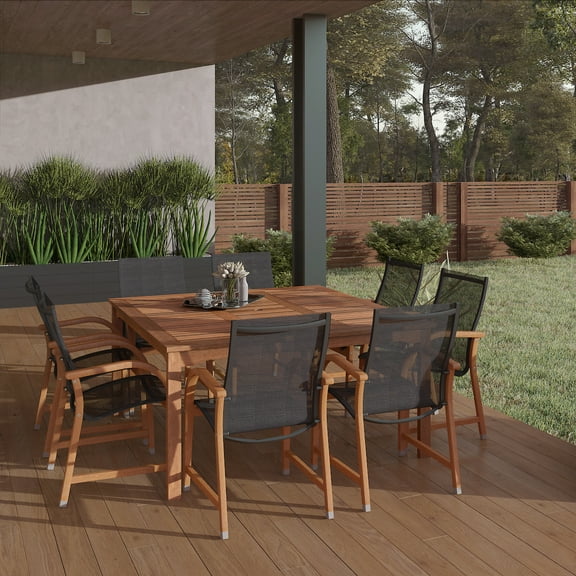 Amazonia Bahamas 9-Piece Solid Wood 100% FSC Certified Square Patio Dining Set, items included: 1 table and 8 armchairs
