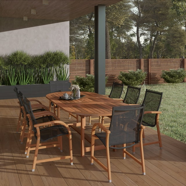 Amazonia Bahamas 9-Piece Solid Wood 100% FSC Extendable Oval Patio Dining Set