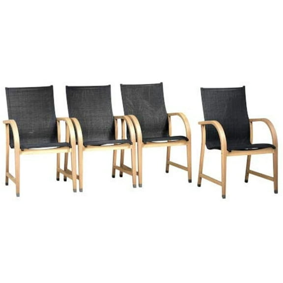 Amazonia Bahamas Armchairs Black and Quick dry Sling Chairs Teak Finish Durable and Ideal for Indoors and Outdoors (Set of 4)