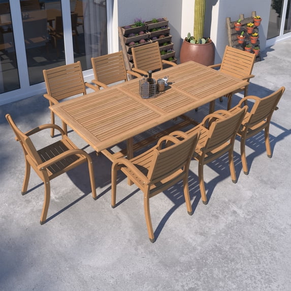 Urban Elements Petro 9-Piece Solid Teak 100% FSC Extendable Patio Dining Set