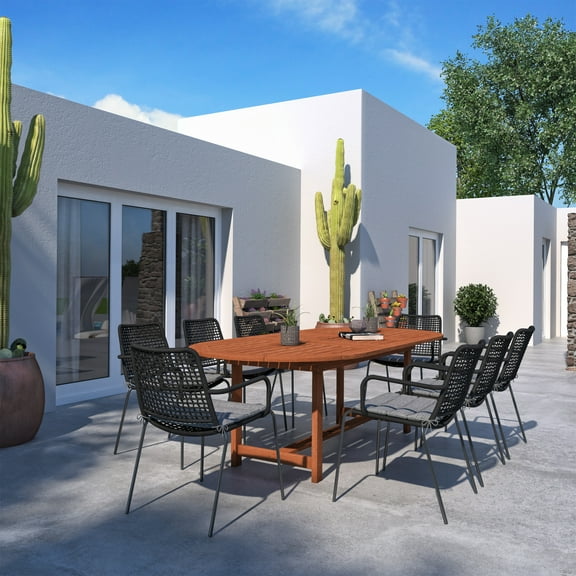 Amazonia Batesville 9 Pieces Eucalyptus Wood Oval Outdoor Dining Set, Ideal for Patio, Seating Capacity: 8
