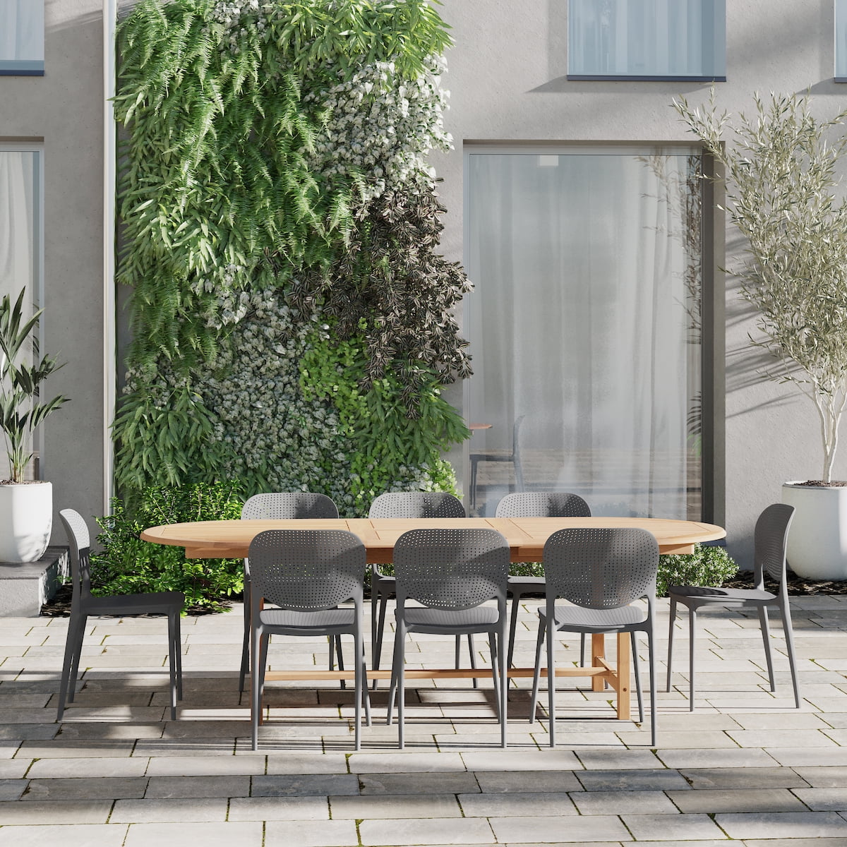 Amazonia Bloomfield 9 Piece Teak Wood Outdoor Dining Set Gray