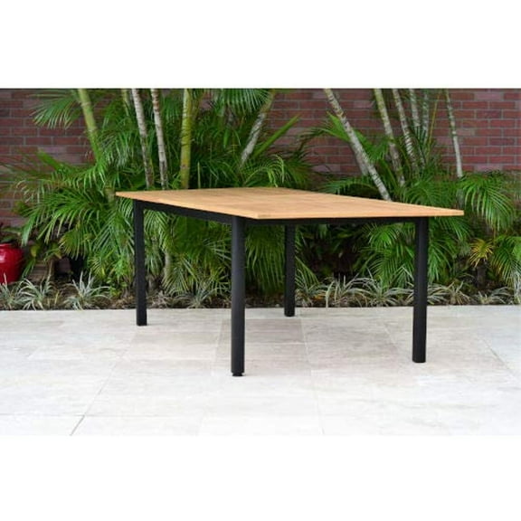 Amazonia Bowery Rectangular Patio Garden Dining Table Extendable and Teak Finish Durable and Ideal for Indoors and Outdoors Black Aluminum