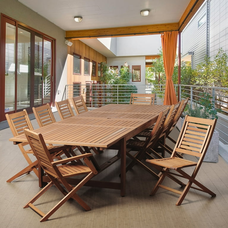 Amazonia Brandon 11 Piece Rectangular Extendable Patio Dining Set Eucalyptus Wood Ideal for Outdoors and Indoors Seating Capacity 10 Brown