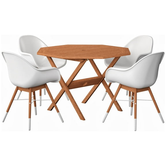 Amazonia Bremen 5-Piece Patio Octogonal Table Set, Eucalyptus Wood, Ideal for Outdoors and Indoors