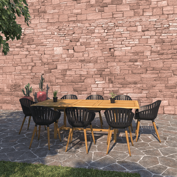 Amazonia Brighton 9-Piece Patio Rectangular Dining Table Set, Certified Teak, Ideal for Outdoors and Indoors