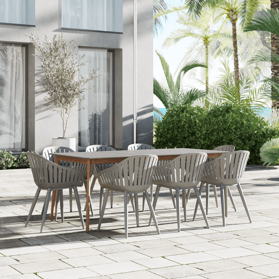 Amazonia Brighton 9-Piece Patio Rectangular Dining Table Set, Eucalyptus Wood, Ideal for Outdoors and Indoors