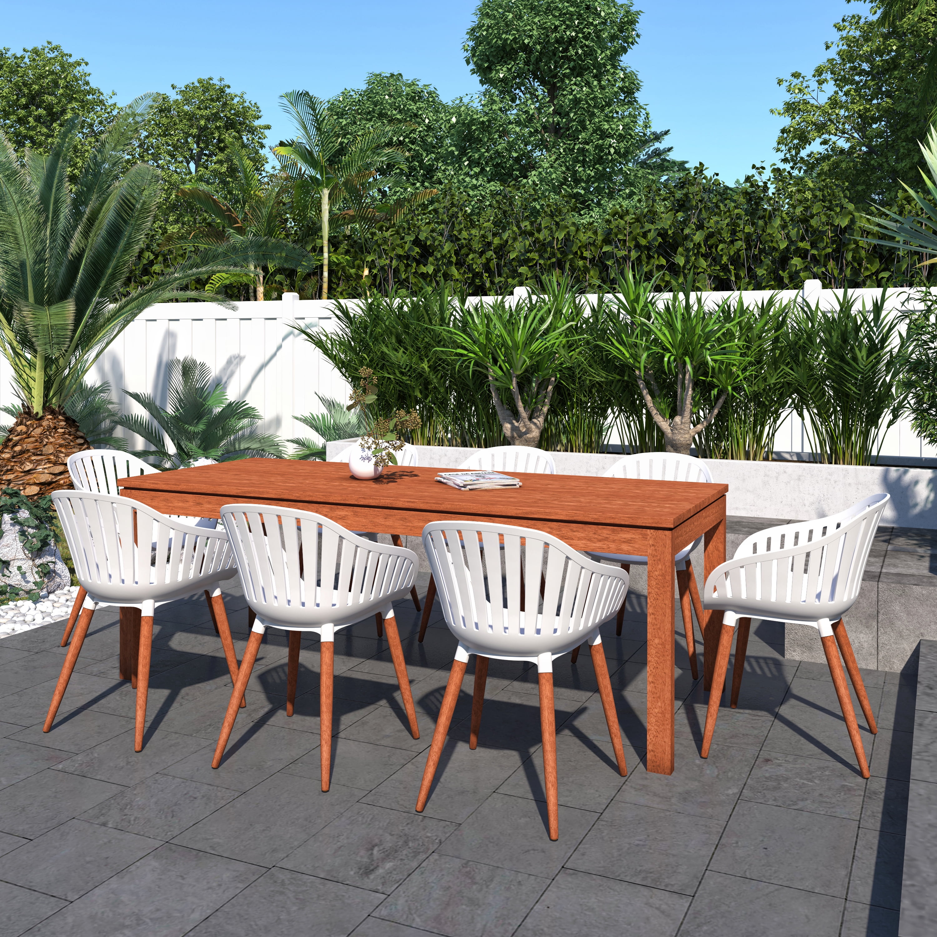 Amazonia Brighton 9 Pieces Eucalyptus Wood Rectangular Dining Set, Seating Capacity: 8