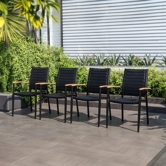 Urban Elements Brighton Beach 4-Piece Aluminum and Teak Wood 100% FSC Patio Dining Chair Set
