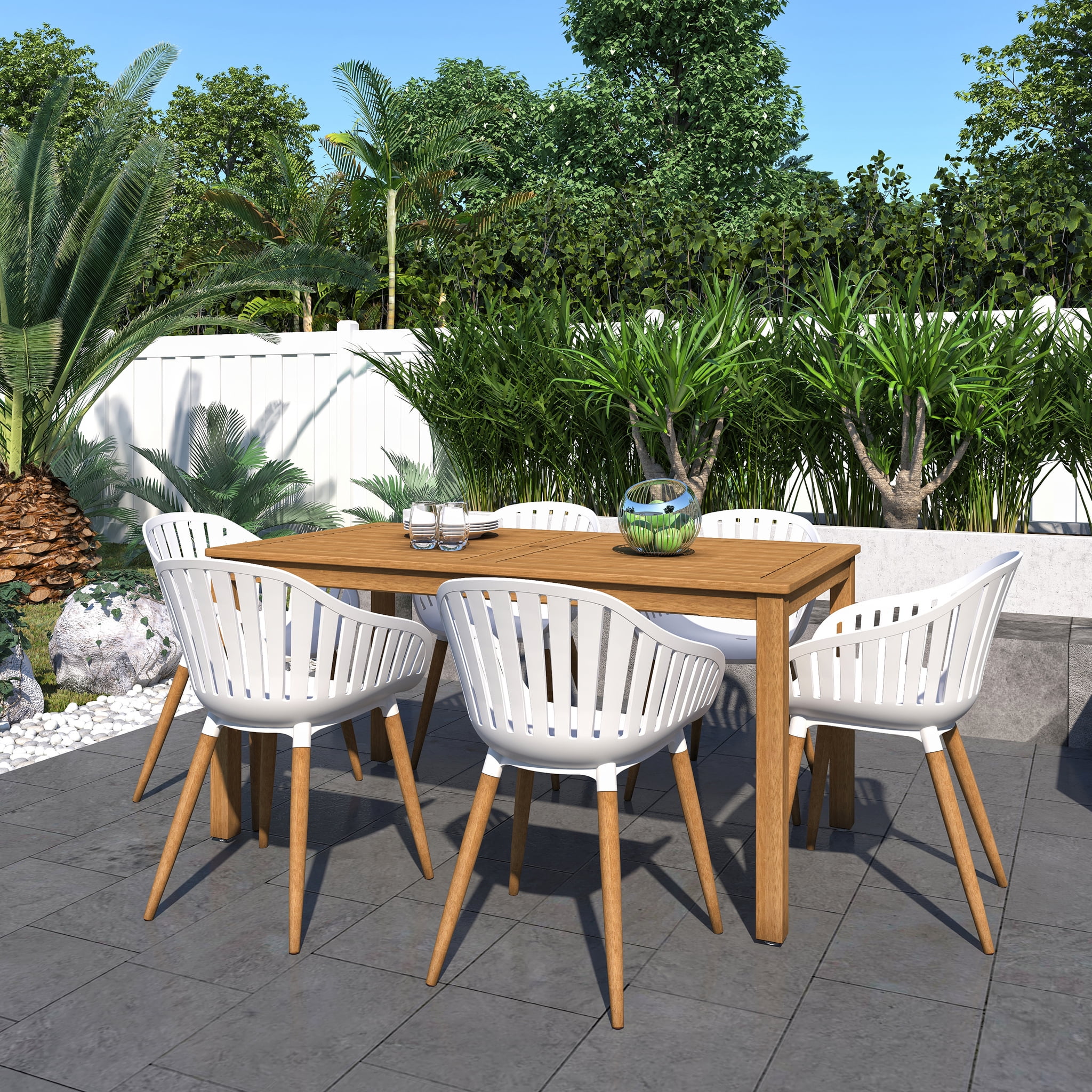Amazonia Brisbane 7 Pieces Teak Finish Rectangular Outdoor Dining Set ...