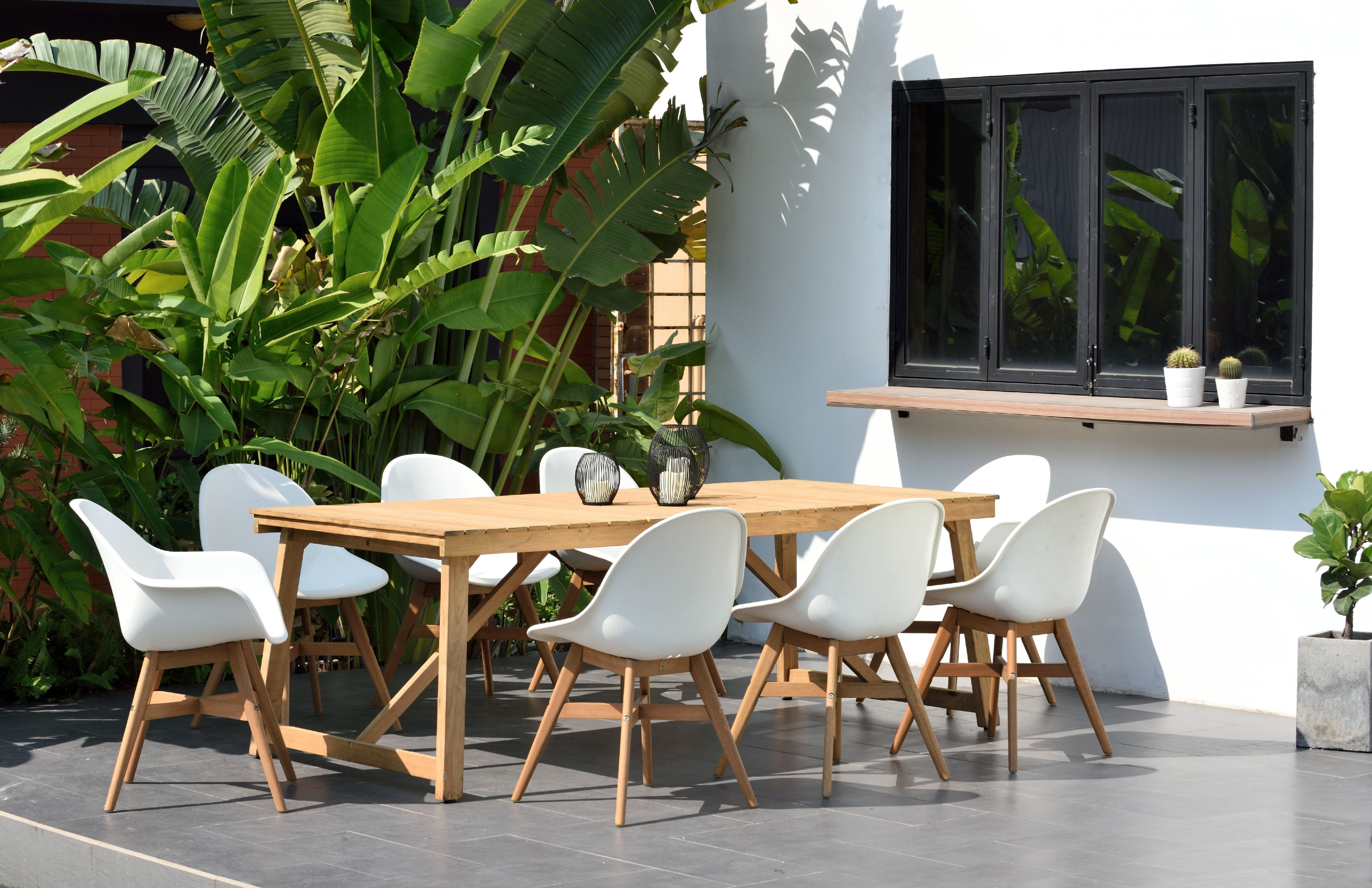Amazonia Casual 9-Pieces Reclaimed Teak Patio Dining Set with Chairs and Table, Brown/Beige
