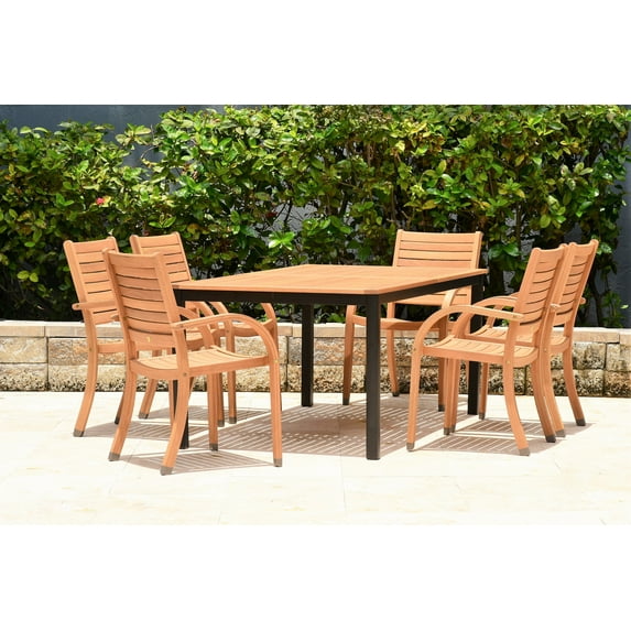 Amazonia Cholet Teak Finish & Aluminum 7 Pieces Extendable Rectangular Patio Dining Set