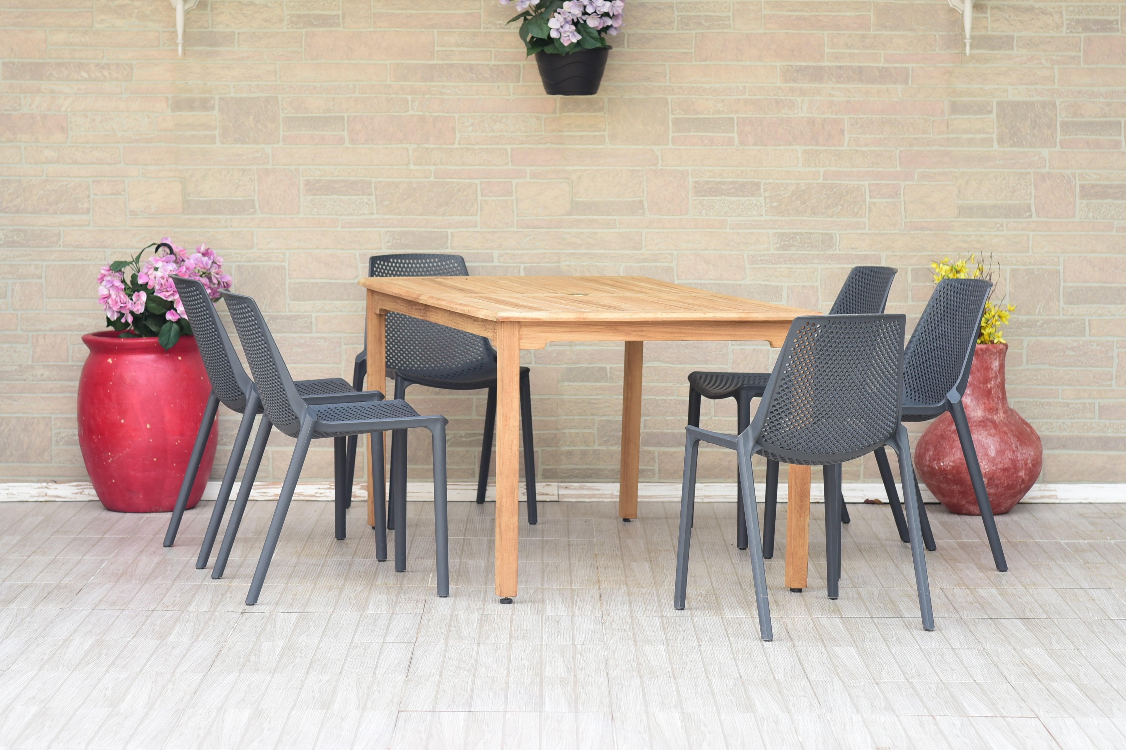 Amazonia Clay Solid Wood 7 Pieces Rectangular Patio Dining Set, Seating Capacity: 6