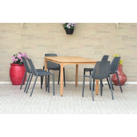 Amazonia Clay Solid Wood 7 Pieces Rectangular Patio Dining Set, Seating Capacity: 6