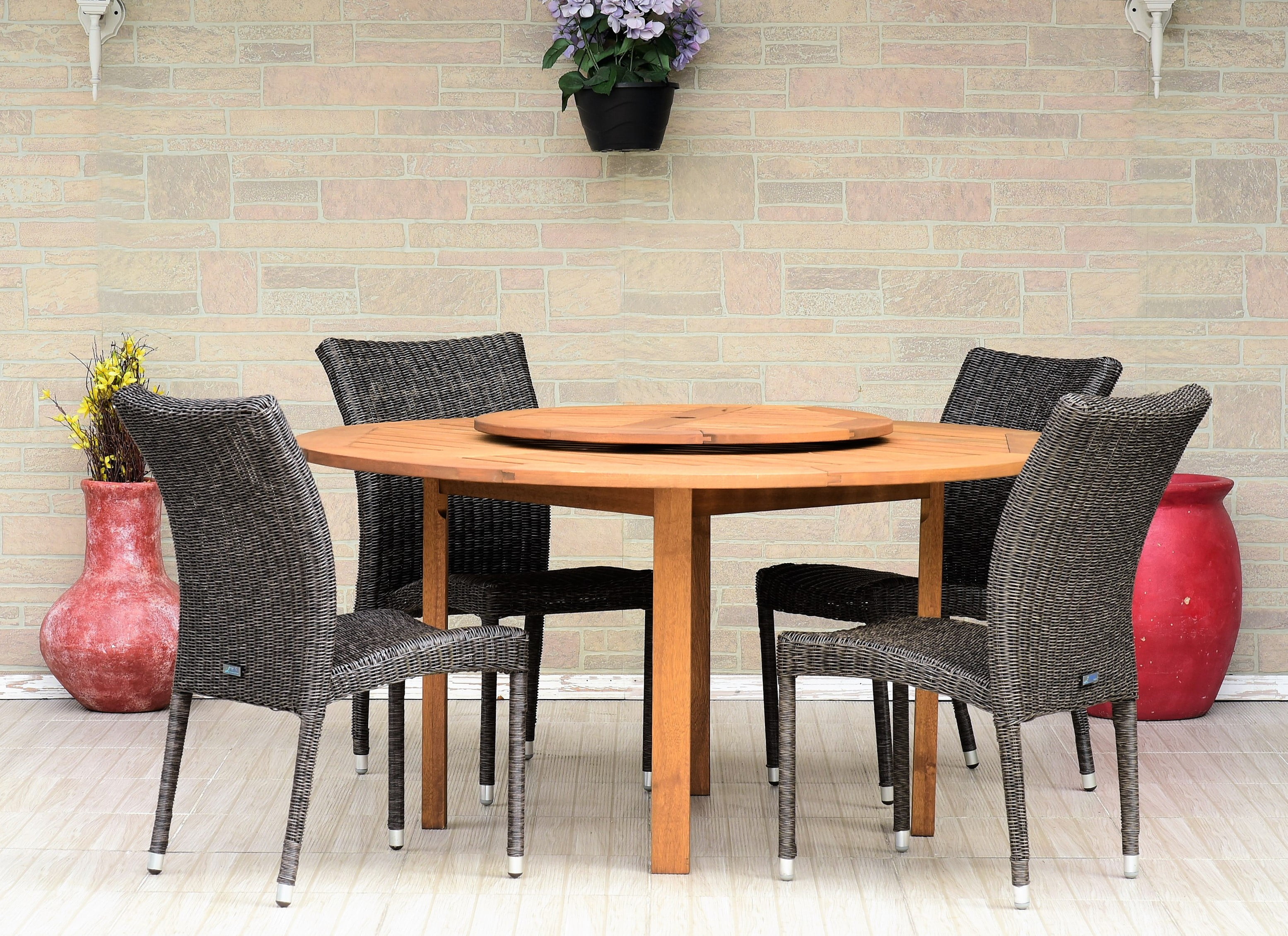 Amazonia Cologne 5 Pieces Lazy Susan Teak Finish Round Patio Dining Set, Seating Capacity: 4