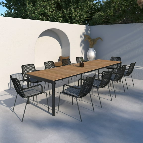 Urban Elements Coqueiros 11-Piece 100% FSC Teak Wood and Aluminum Extendable Patio Dining Set