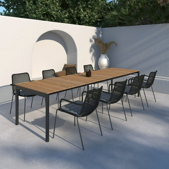 Urban Elements Coqueiros 9-Piece 100% FSC Teak Wood and Aluminum Extendable Patio Dining Set