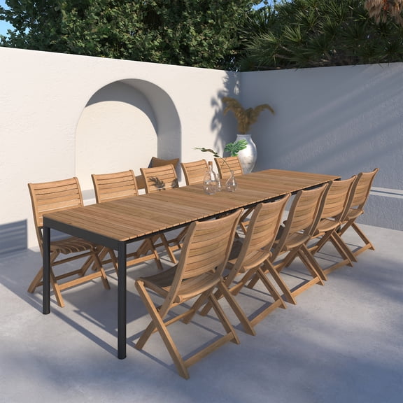 Urban Elements Coroa 11-Piece 100% FSC Teak Wood and Aluminum Extendable Patio Dining Set