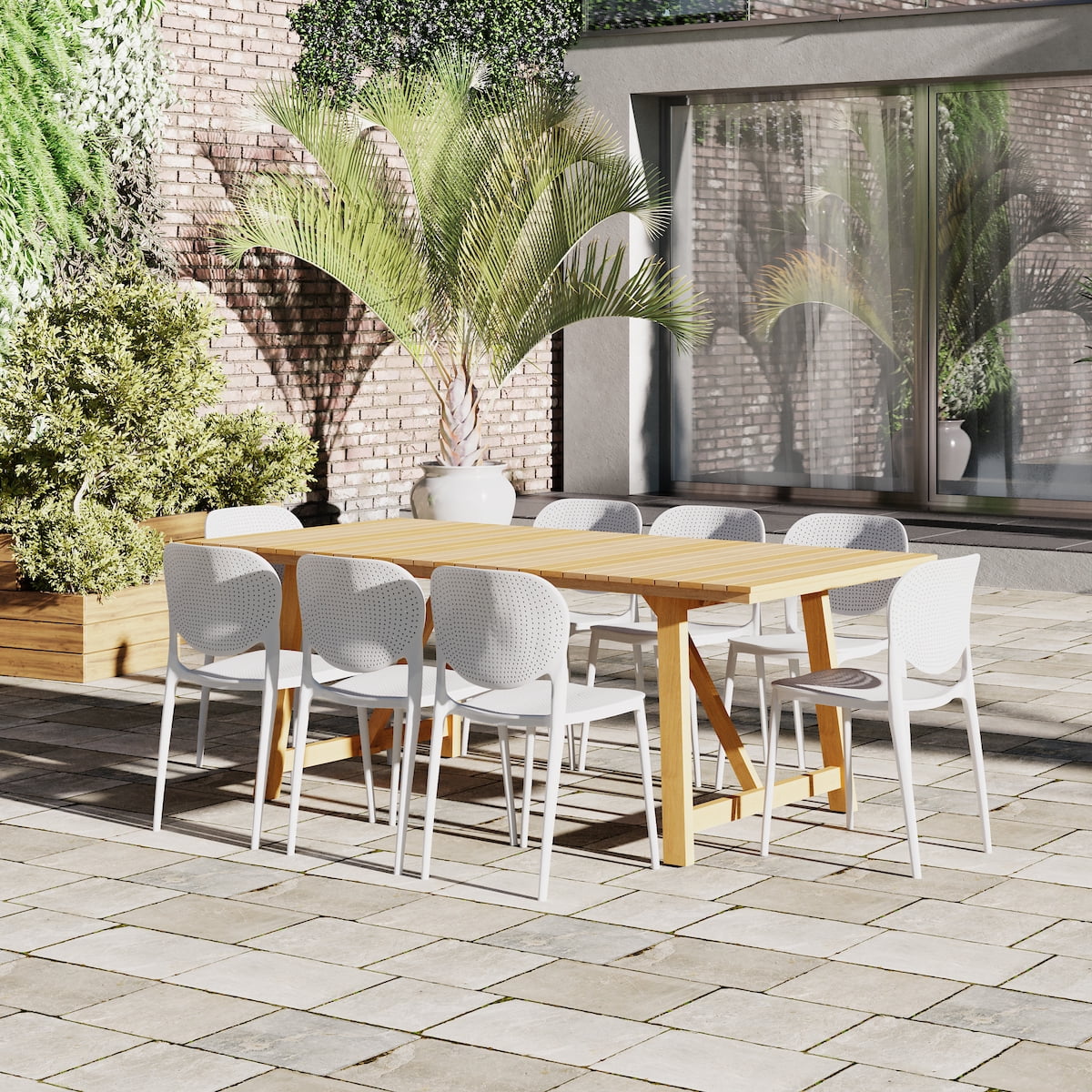 Amazonia Dalai 9- Piece Teak Wood Outdoor Dining Set White - Walmart.com
