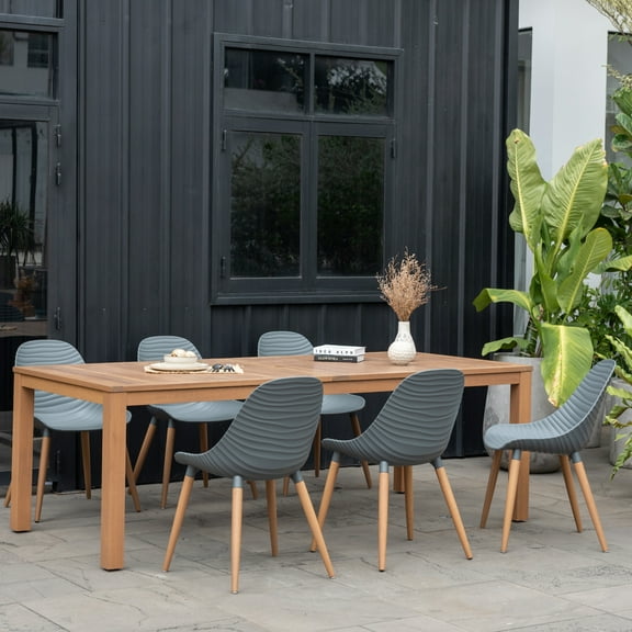 Amazonia Di Como 7-Piece, 100% FSC Certified Wood with Teak Finish, Outdoor Patio Dining Set. Seating Capacity: 6